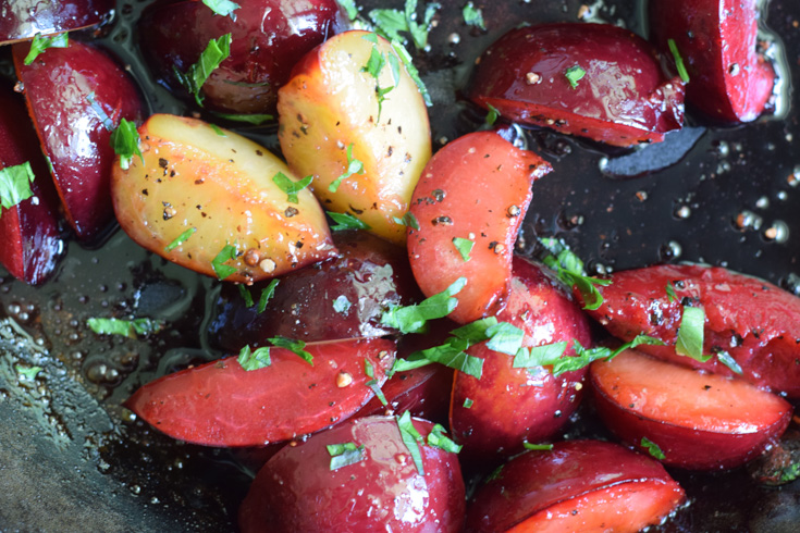 honeyed black pepper plums